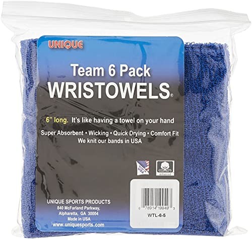 6-Inch Long Wrist Towel Wristbands (6 Pack) Blue - Picture 4 of 4