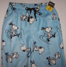 NWT Peanuts Sky Blue SKATEBOARD SNOOPY Pajama/Lounge Pants Men's M PLUSH FLEECE