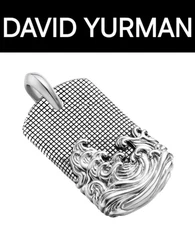 David Yurman Sterling Silver Waves Dog Tag Pendant 100% Authentic