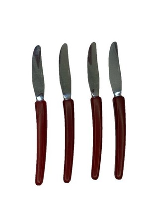 Four Vintage MCM Table Knives 1960s Deep Red Bakelite Handles A4-102