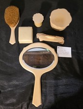 Vintage 6 Piece Set Of Celluloid Bakelite Yellow Vanity Set