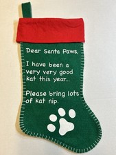 Christmas Stocking 16  Good Kat Letter to Santa Paws Green Red Felt Cat
