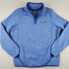 L.L. Bean Sweater Quarter Snap Women's L Reg Knit Fleece Pullover Blue Warm Soft