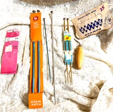 Lot of Vintage Knitting Crochet Needles Hooks Metal Plastic Wood Sewing Needles