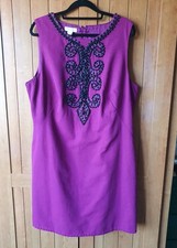 Monsoon Burgundy Purple Embellished Shift Evening Party Dress Size 18