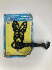 Vintage Cast Iron Butterfly Wall Mount Swivel Arm Plant Hanger Bracket Hook