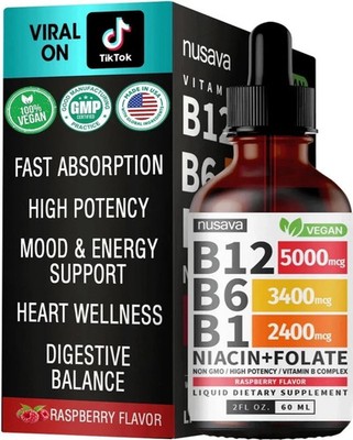 Nusava Vitamin B complex - B 12, B 6 & B 1 + Niacin & Folate - Double pack