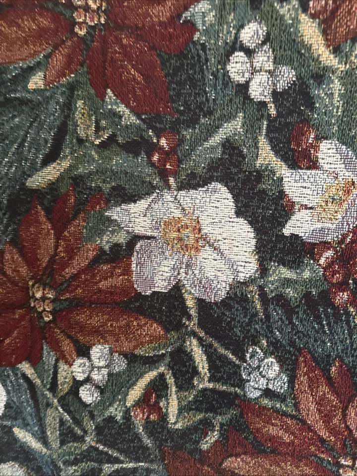 Vtg Poinsettia Tapestry Christmas Throw! 55” X 48” - Image 2 of 4