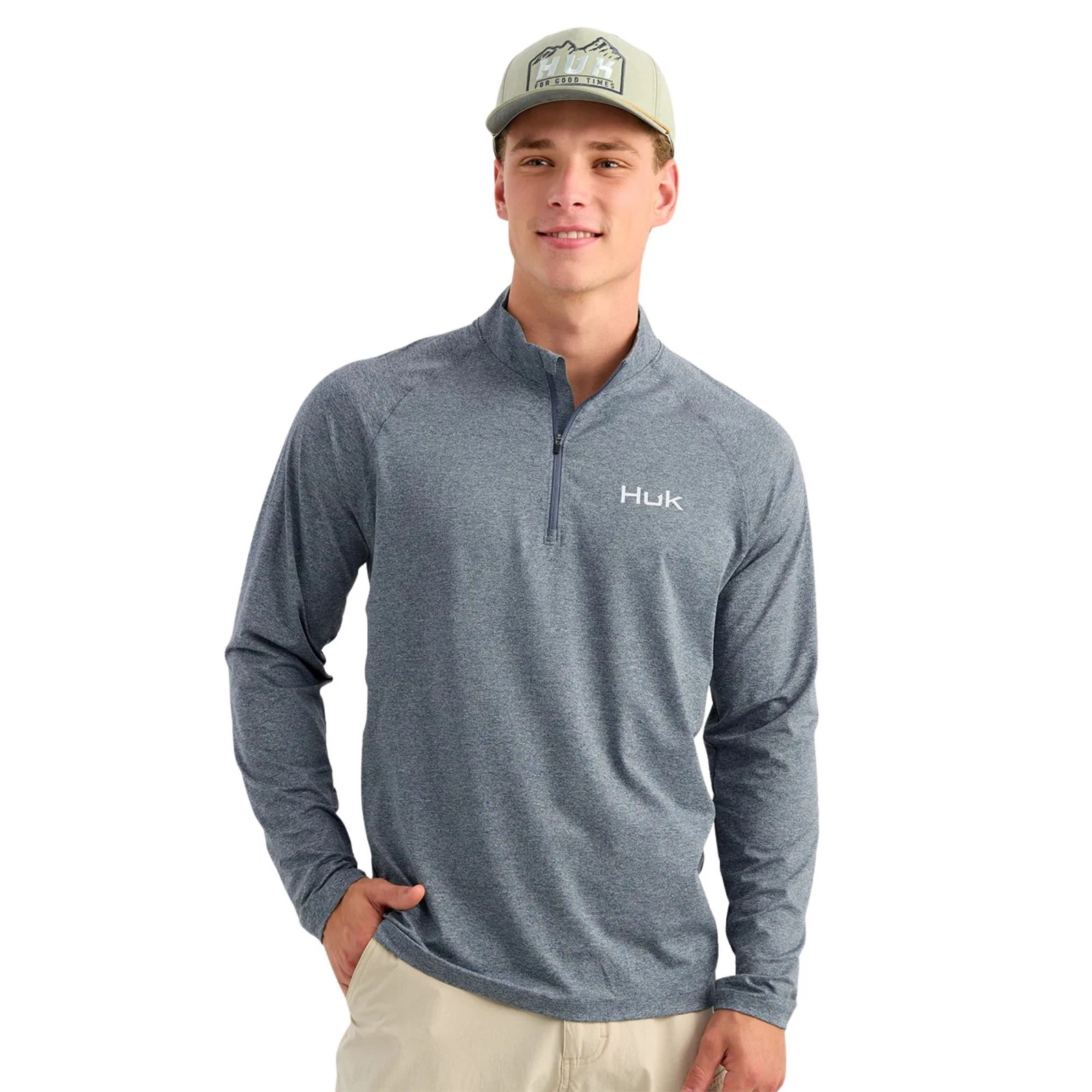 Huk Airweight Heather 1/4 Zip Men's Tech Shirt, Stormy Blue Heather, X-Large