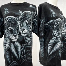 Vintage 90s Nature All Over Print Leopard in Jungle Single Stitch T-Shirt Sz Lrg