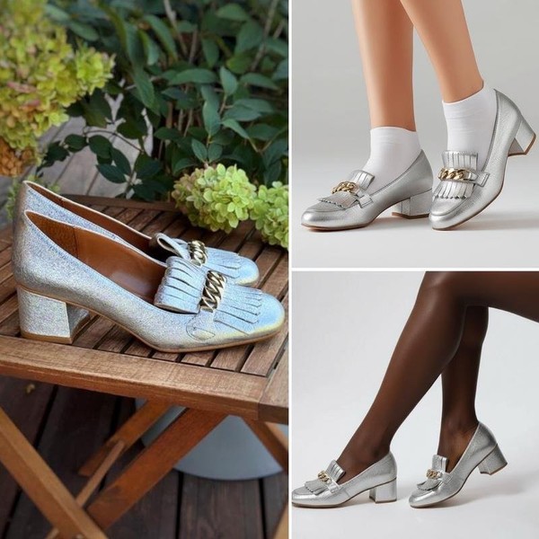 Women BAGATT Heels Silver Leather 38