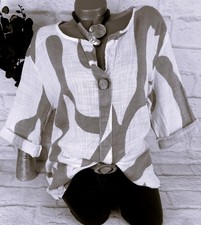 Italy Bluse Hemd Tunika Shirt Top Hemdbluse Baumwolle Leicht Kurz  XL 44 46