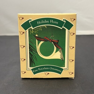 1986 Hallmark Ornament- Holiday Horn- porcelain- Christmas Medley Collection