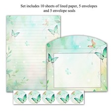 Green Butterflies A5 Lined Letter Writing Paper and Envelopes Stationery Set