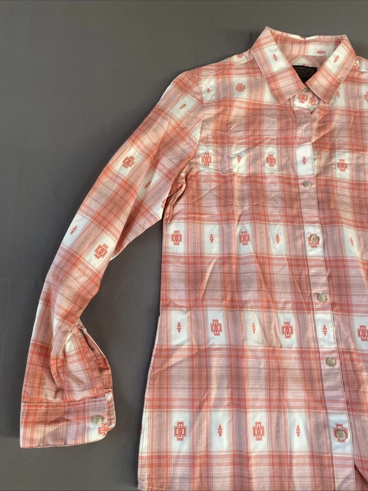 Pendleton Cotton Shirt Womens S/M  Plaid  Orang /white Button Up Brand New - Image 2 of 4