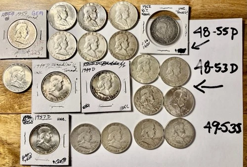 Franklin Half Dollar Collection (20) – Many MS/UNC – Toned – $800+ Melt Value