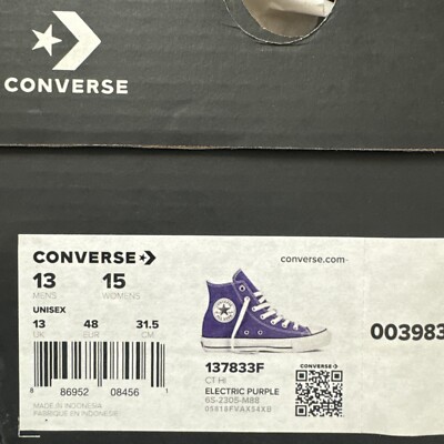Size 13 Converse Chuck Taylor All Star High Electric Purple for