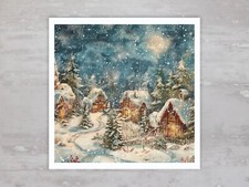 Winter Christmas Snowy Night Quilt Fabric Panel Sewing Quilting Block A124