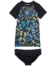 Nike L126012 Kids Black Butterfly Short Sleeve Top Bikini Set Size Large