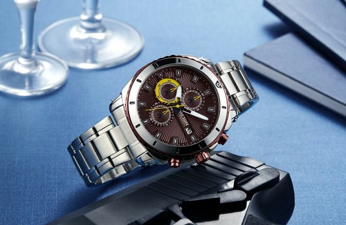 MEGIR Men's Watches Quartz Movement Alloy Watch case Steel belt Brown Dial 2075 - Picture 4 of 8