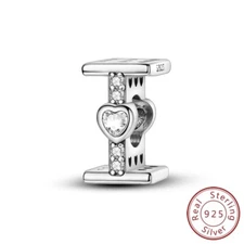 MULA 925 Sterling Silver DIY Charm Heart AAA CZ Letter I Bead For Women Bracelet