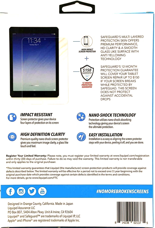SafeGuard Liquipel Apple iPad Mini 1 2 & 3 Screen Protector Easy Install NEW - Image 2 of 2