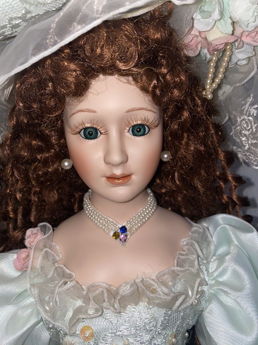 Vintage 32” Tall Porcelain Doll with stand and accessories Vintage 32” Tall Porcelain Doll with stand and accessories