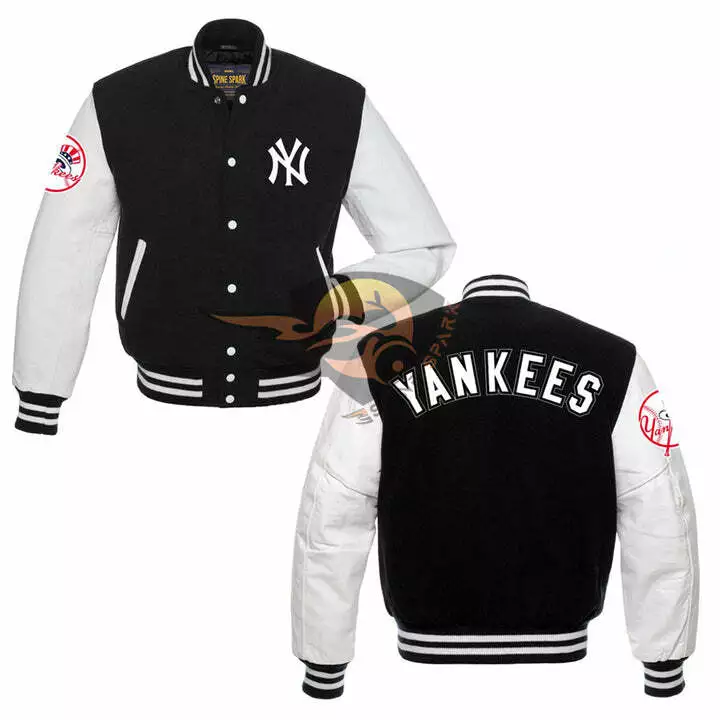 Yankees leather sleeve best sale jacket
