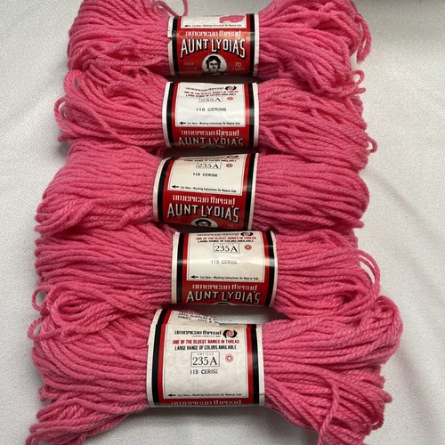 LOT OF 5 Vintage Aunt Lydia's Heavy Rug Yarn 0115 Cerise Hot Pink - Picture 2 of 2