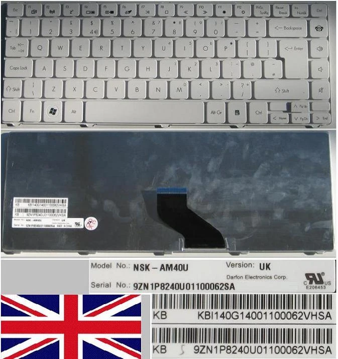 CLAVIER QWERTY UK ACER ASPIRE One 751 751H ZA3 ZH6 9Z.N3C82.30U