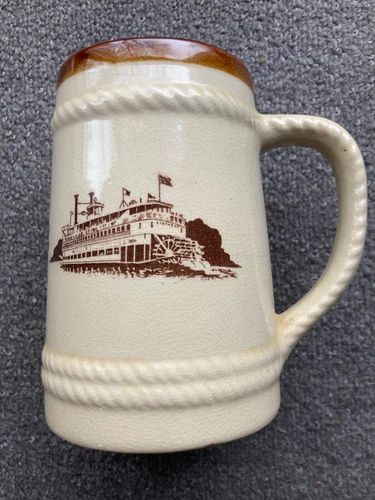 Vintage Belle Of Louisville Steamboat Collectible Beer Mug Beige And Brown