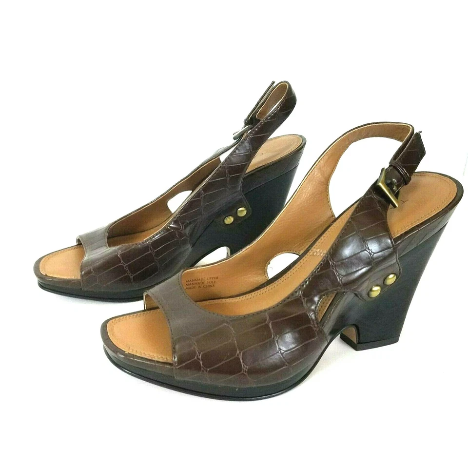 Zapatos para mujer Tahari Native talla 7 marrón con textura plataforma tacones de cuña informales Foto 3 de 4