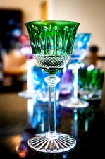 Saint/St. Louis Crystal Tommy Green Cut To Clear 7 3/4" Wine Glass/Hock Signed