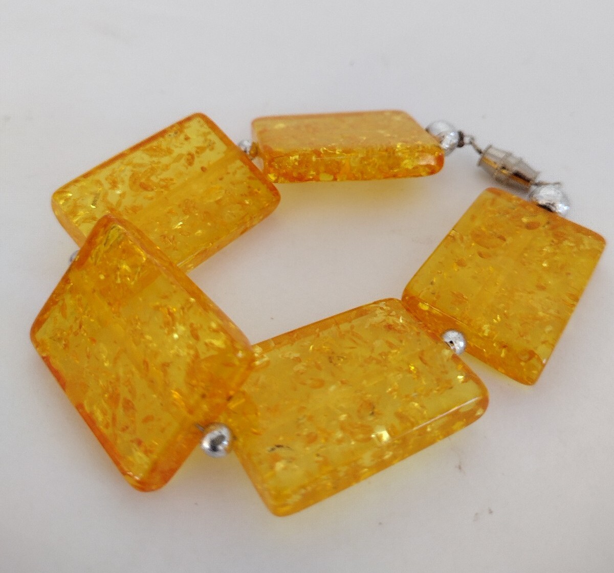 Lucite Bracelet Rectangle Beads Flecks Florescent - image 7