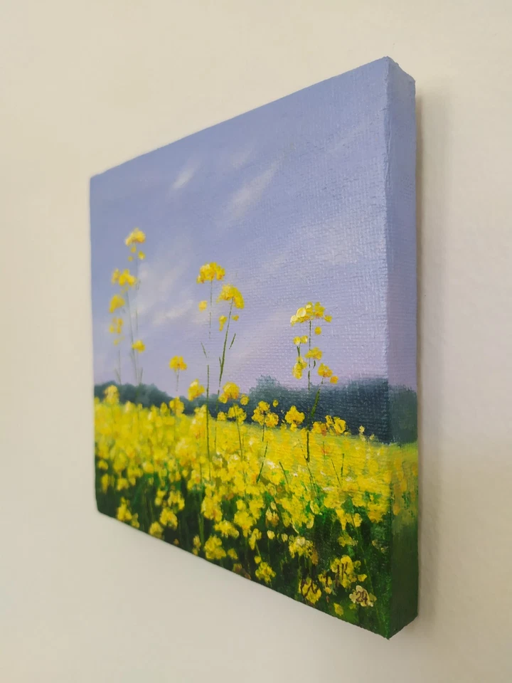  Landscape art. painting on canvas with stretcher 5/5 in. small art. rape field. - Image 4 of 4
