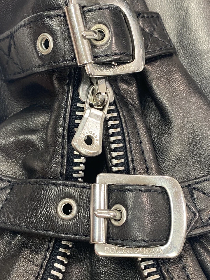 Pantalones de Colección Dolce & Gabbana Cuero Negro Moto Hebilla Cremallera Grunge Gótico 33 Foto 3 de 4