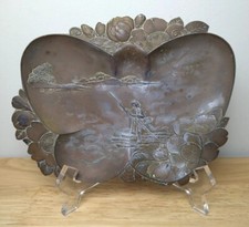Mid Century Chinese Oriental Copper Decorative Dish Tray Butterfly Water Raft