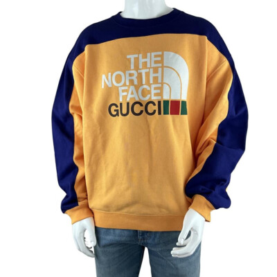 Gucci Men's Gucci x The North Face Print Sweatshirt Yellow/Blue Sz M