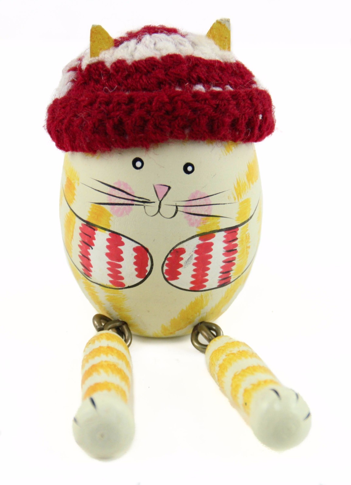 Colorful Wooden Cat Egg Beanie Christmas Ornament Holiday Decor