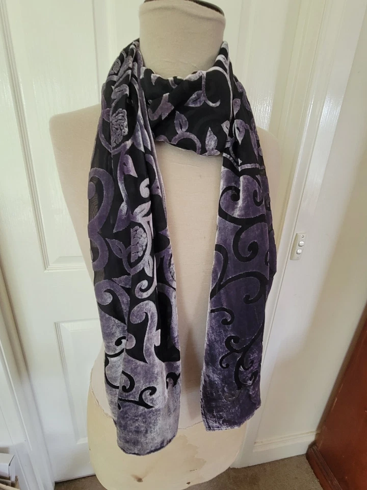 элегантный шелк Devore бархата серый границы украли выбитый 152 см x 53 см - Изображение 3 из 4