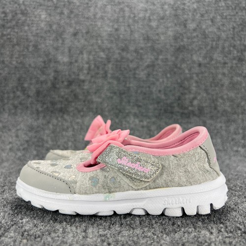 Skechers Toddler Girls Mary Jane Sneakers Size 9 Go Walk Grey Hearts Pink Bow - Picture 4 of 11
