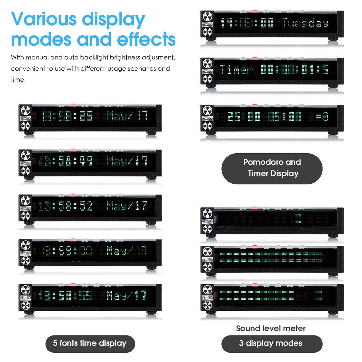 Decibel Meter VFD Audio Spectrum Display Clock - RGB Music Visualizer ...