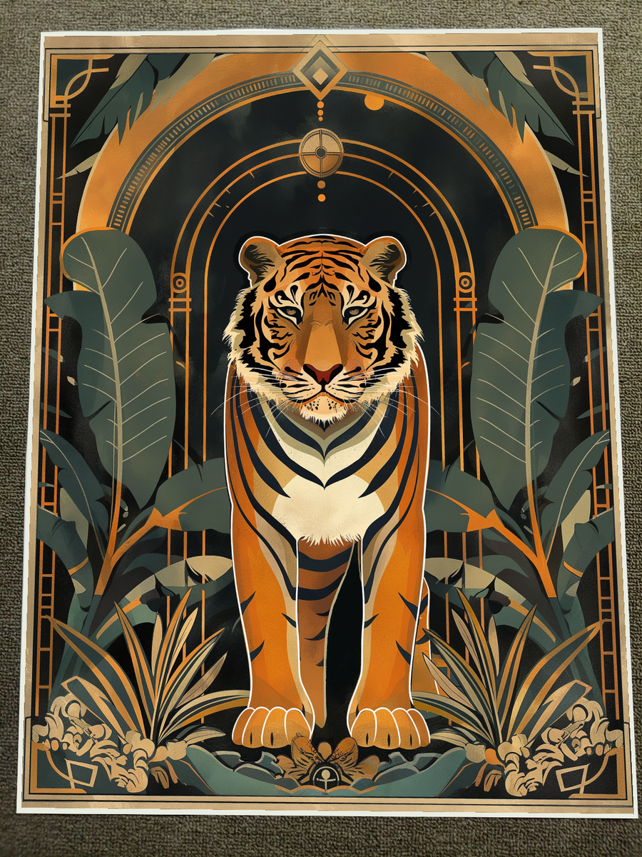 Art Nouveau Tiger with Geometric Jungle Design Poster 18x24in | eBay