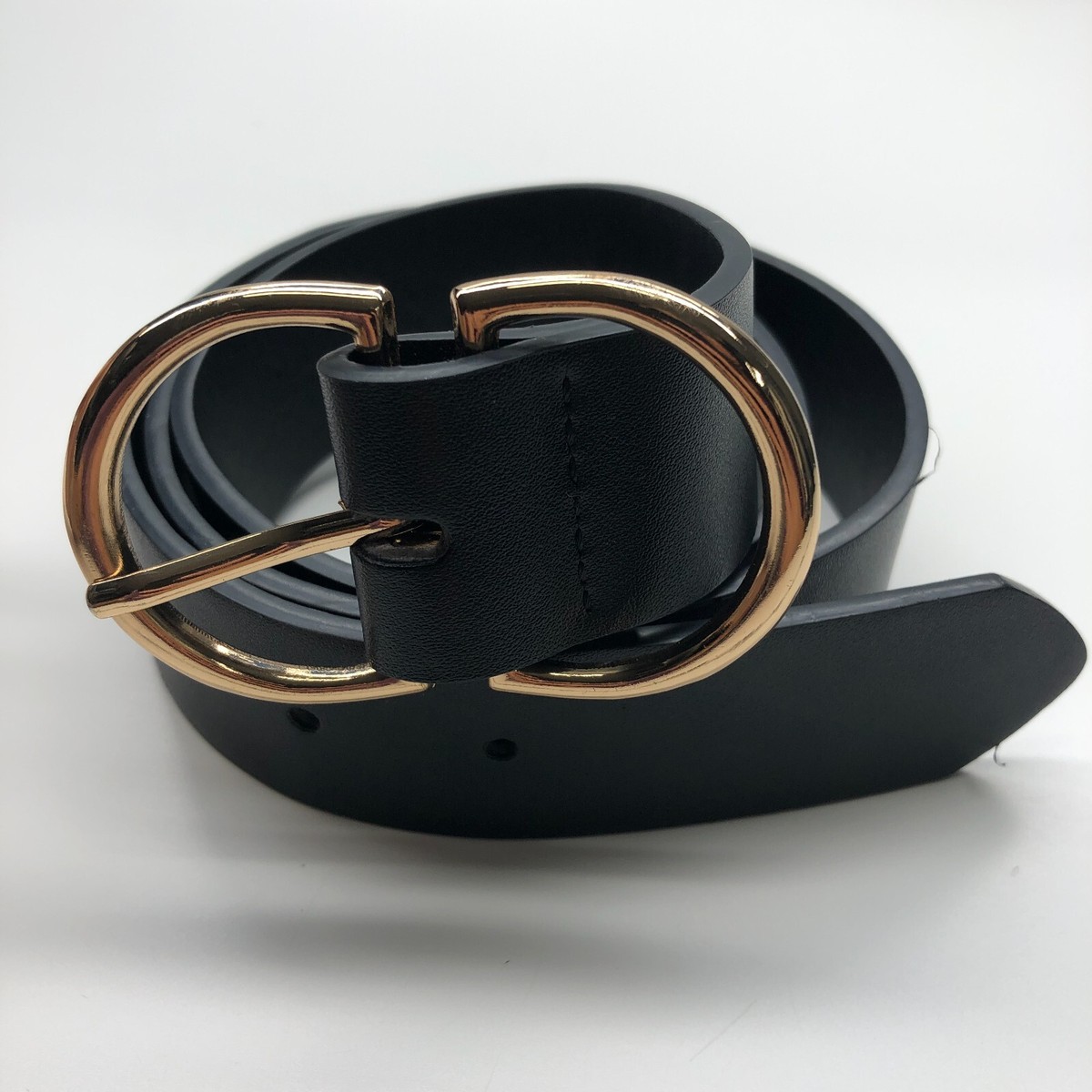 9932 Womens Belt- Black Belt With Gold Buckle Women 1.3\