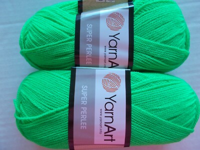 YarnArt Super Perlee yarn, Lime (bright green)(#8233), lot of 2, (437 yds ea)