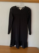 Michael Kors Black Long Sleeve Jersey Knit Lace Sleeves Hem Dress Petite XS