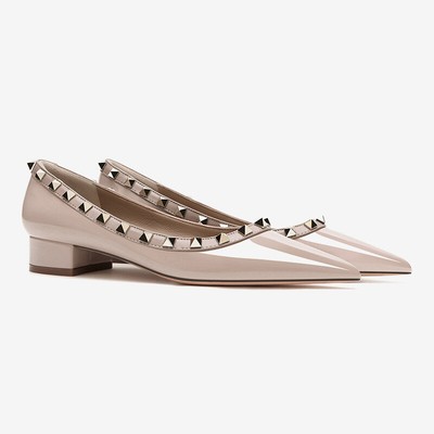 Women Patent Leather Rivet Shoes Pointed Toes Thick Heel Shallow Mouth High Heel