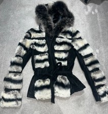 “chinchilla” Rex Rabbit Real Fur Coat 8 Small S