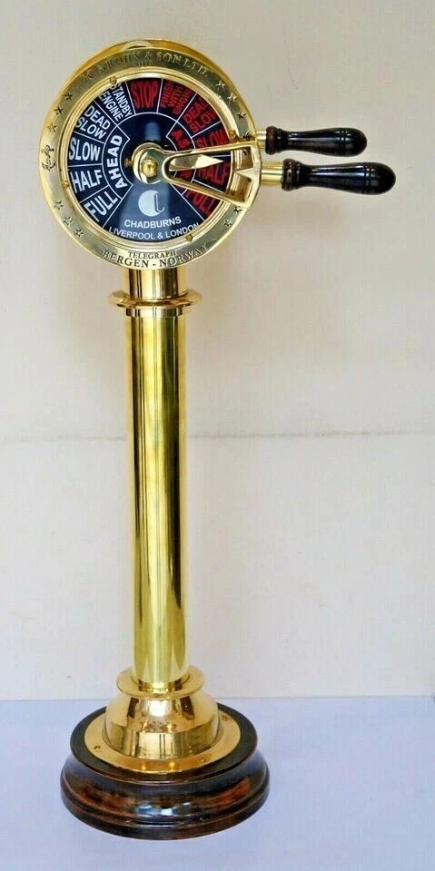 Brass Finish Telegraph Navy Ship Engine Room Wooden Base - Image 4 of 4