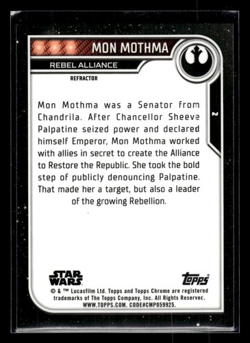 2023 Topps Chrome Star Wars #2 Mon Mothma Refractor Mint+ New - Picture 2 of 2
